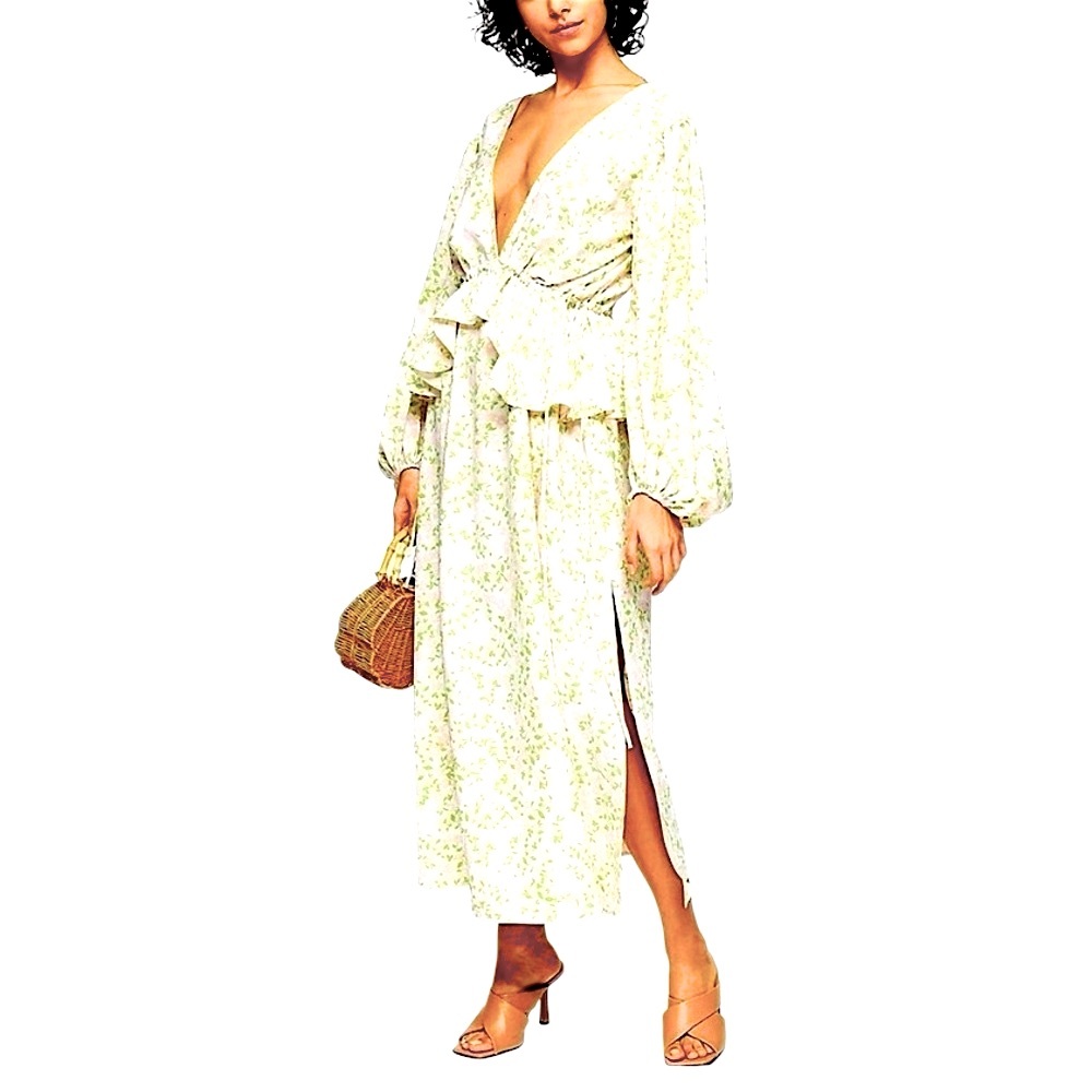 NWT Top shop floral ruffle peplum bishop sleeve boho maxi dress romantic  Flowy